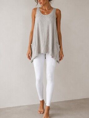 LUUKAA Linen Sleeveless Tunic Top With Pockets Lagenlook Neutral Grey Minimalis